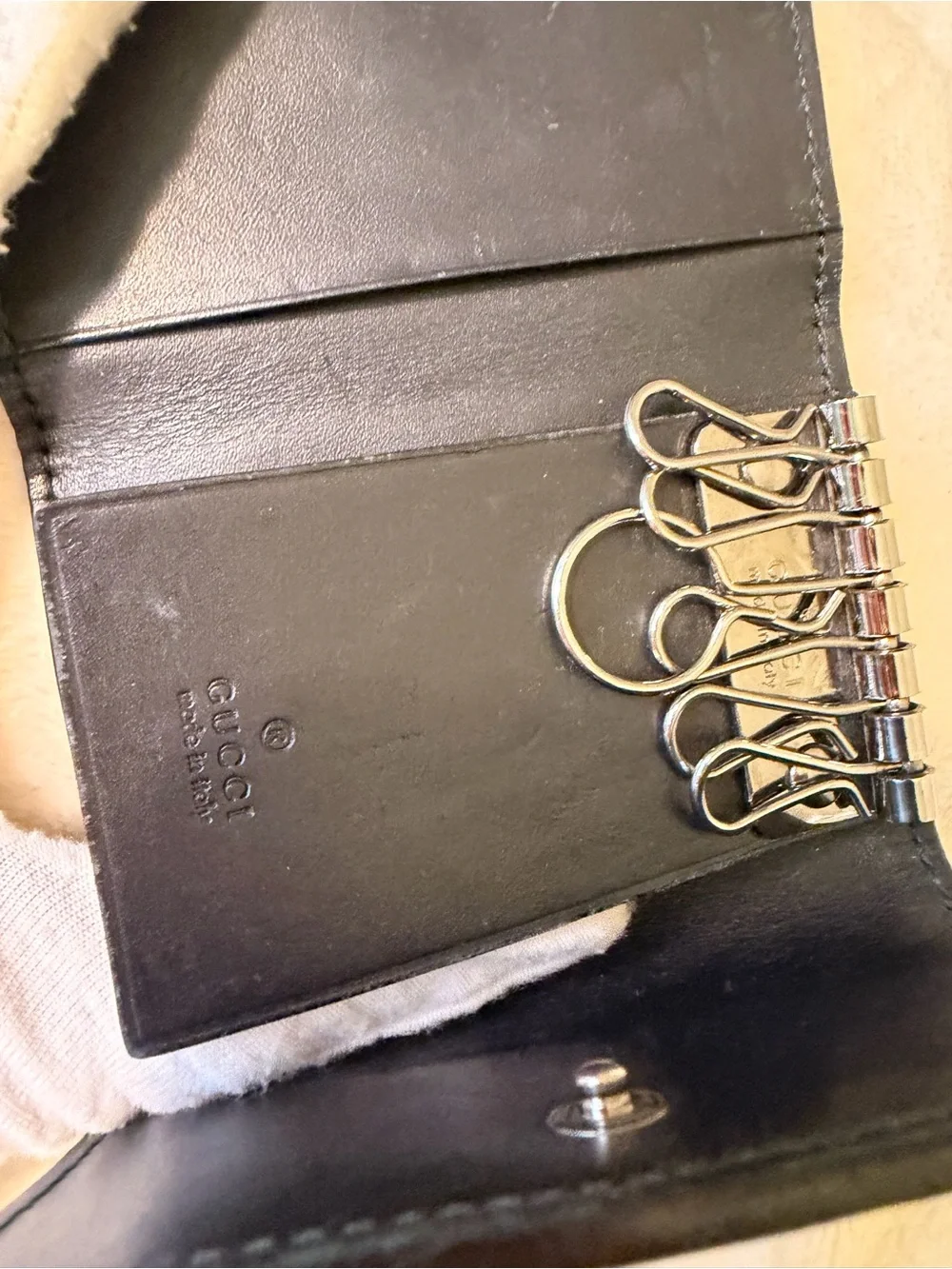 Gucci Black Embossed Leather Key Holder